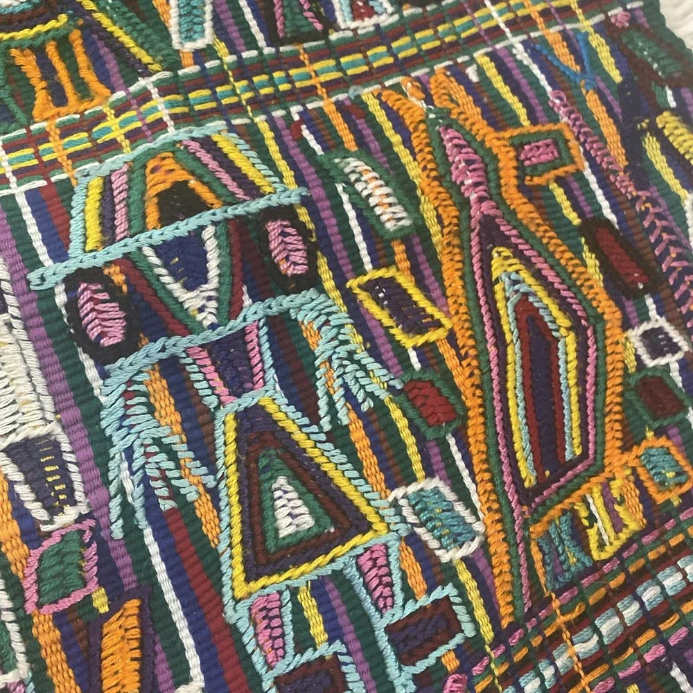 Guatemalan‎ Textile With Fringe Multicolor Fully Embroidered 55x28